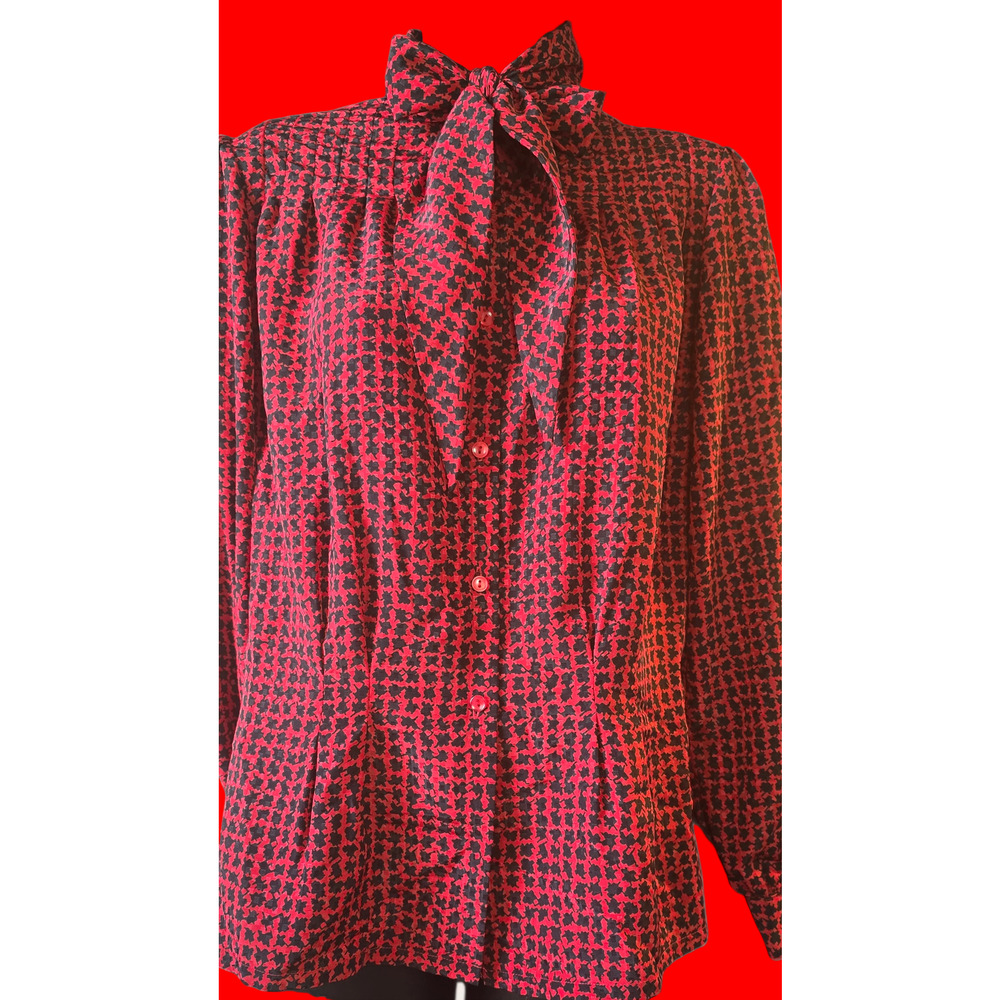 Vintage Haberdasher Houndstooth Pussybow Blouse Size XS/S
